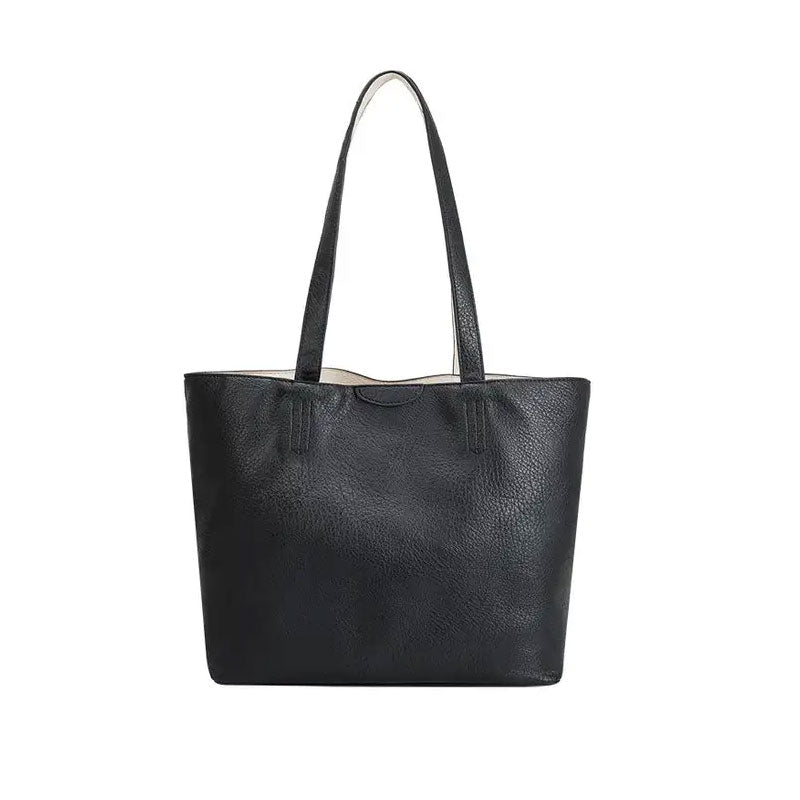 Reversible Luxury Vegan Leather Tote in Black and Cream - Field Study