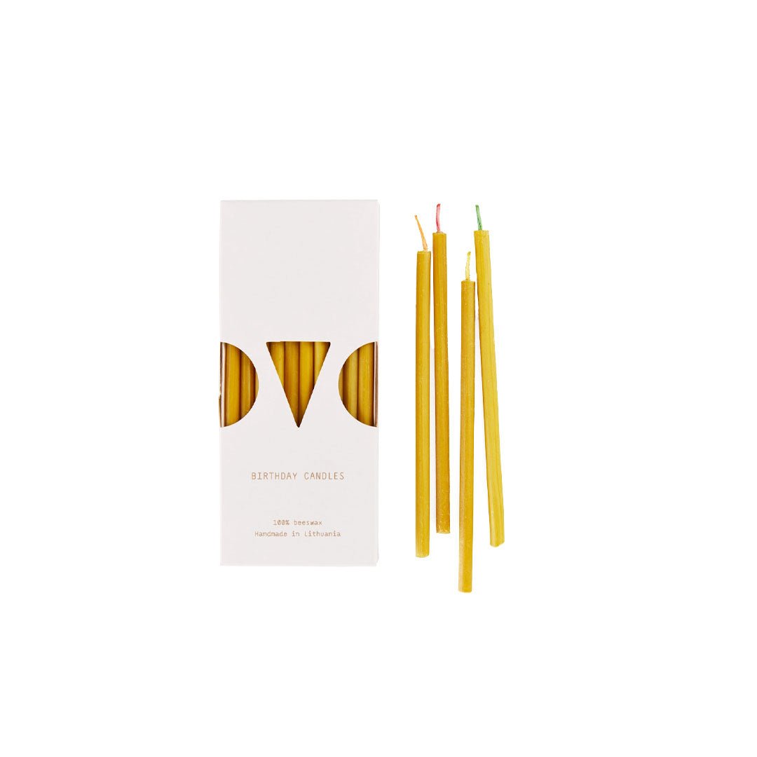 Beeswax Mini Slim Birthday Candles with Multi - Colored Wicks - ökenhem