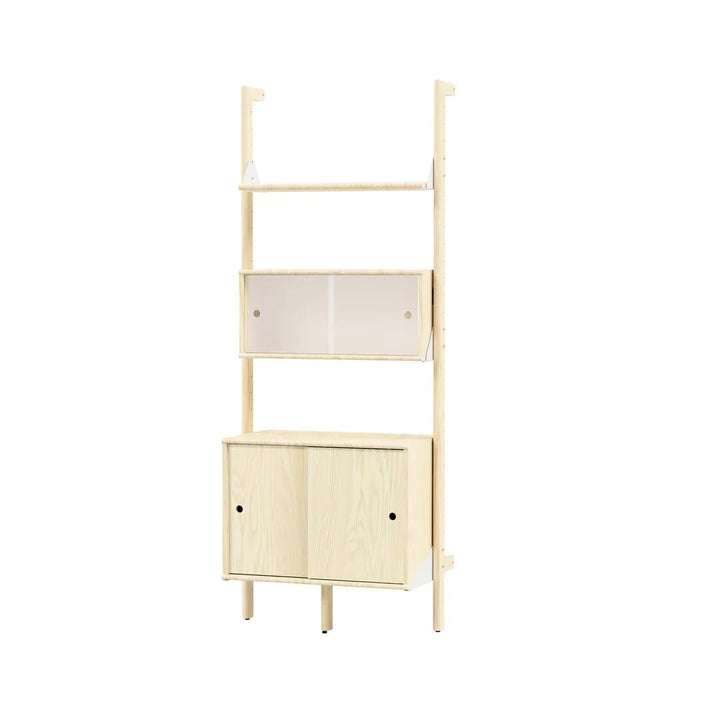 Branch-1 Multi Storage Unit in Blonde Uprights White Brackets Blonde Shelves