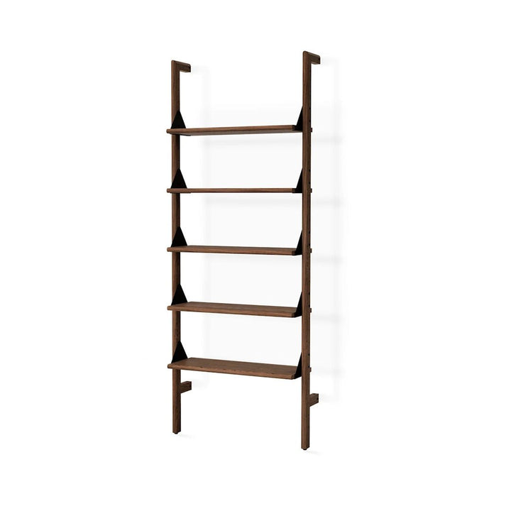 Branch-1 Shelving Unit in Walnut Uprights Black Brackets Walnut Shelves