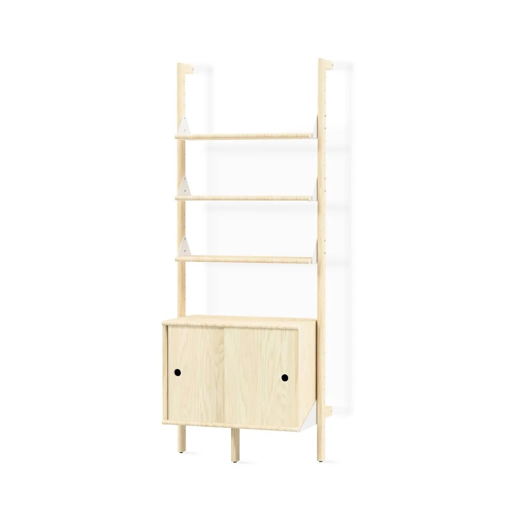 Branch-1 Storage Unit in Blonde Uprights White Brackets Blonde Shelves