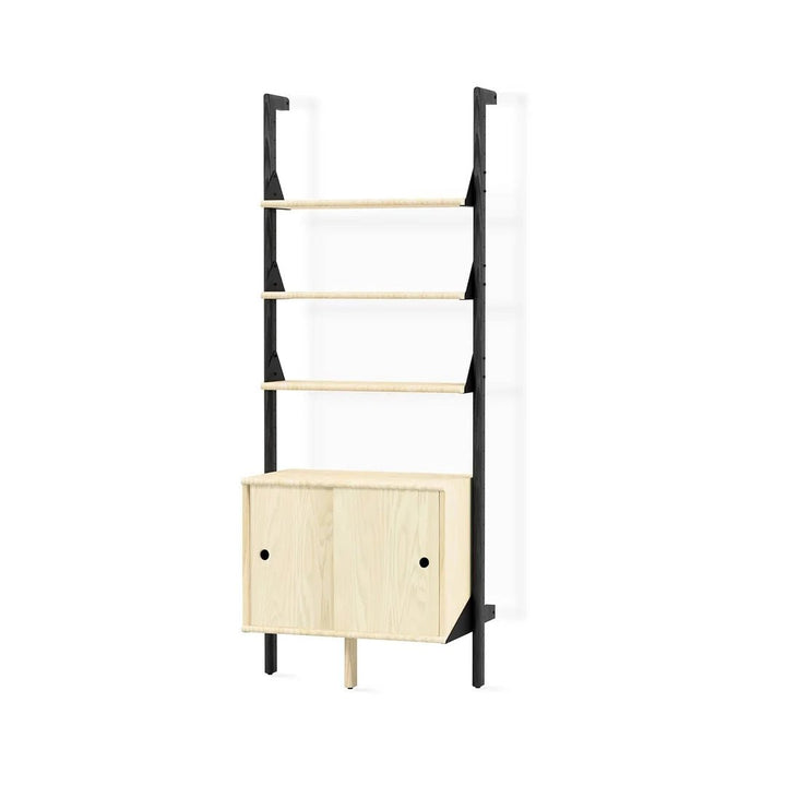 Branch-1 Storage Unit in Black Uprights Black Brackets Blonde Shelves