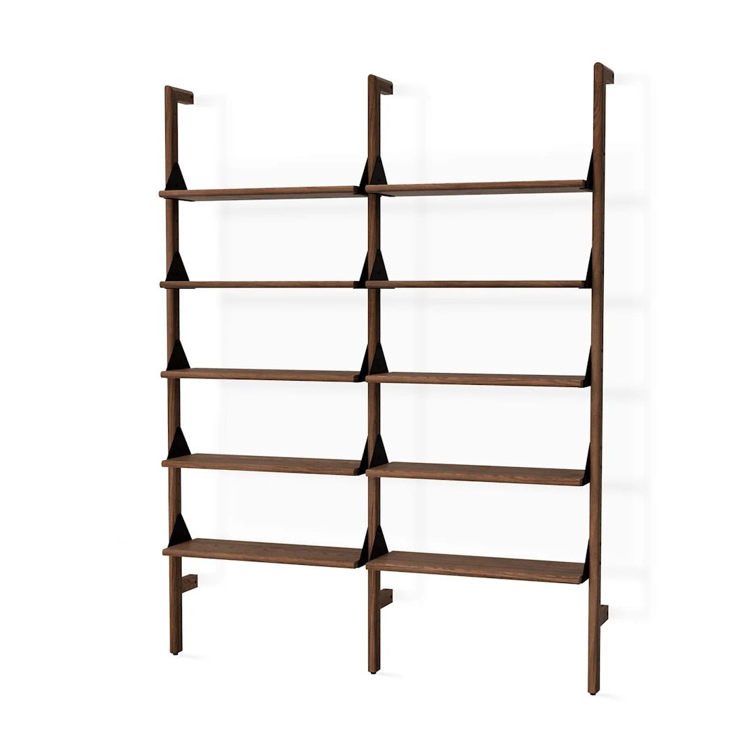 Branch-2 Shelving Unit in Walnut Uprights Black Brackets Walnut Shelves