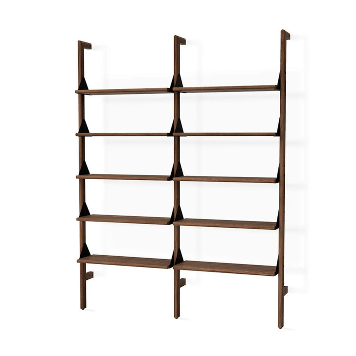 Branch-2 Shelving Unit in Walnut Uprights Black Brackets Walnut Shelves