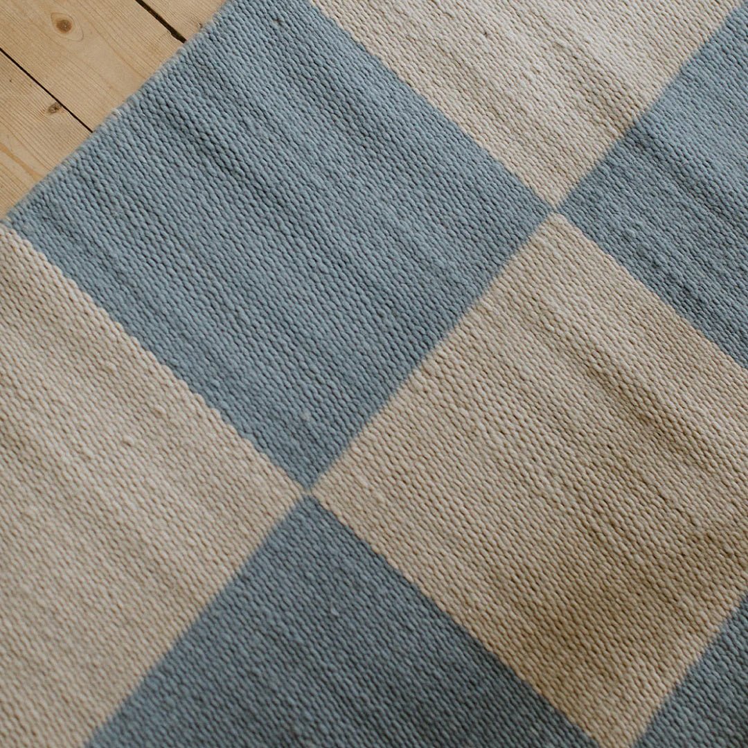 Chess Wool Rug - Cornflower Blue - ökenhem