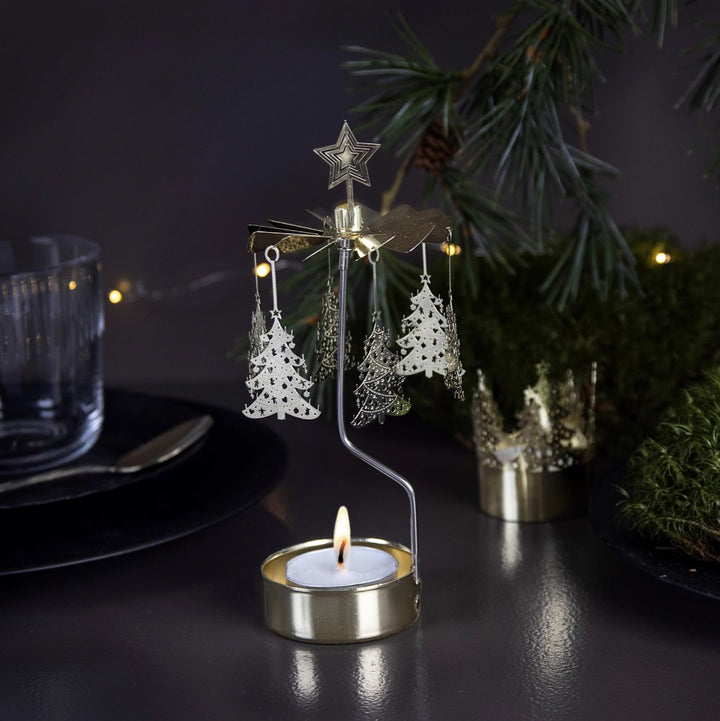 Gold Christmas Tree Rotary Candle Holder - ökenhem