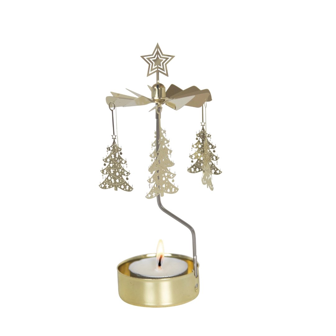 Gold Christmas Tree Rotary Candle Holder - ökenhem