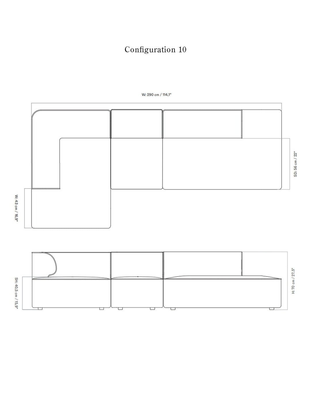 Eave Modular Sofa, 3-seater, Configurations 9-10