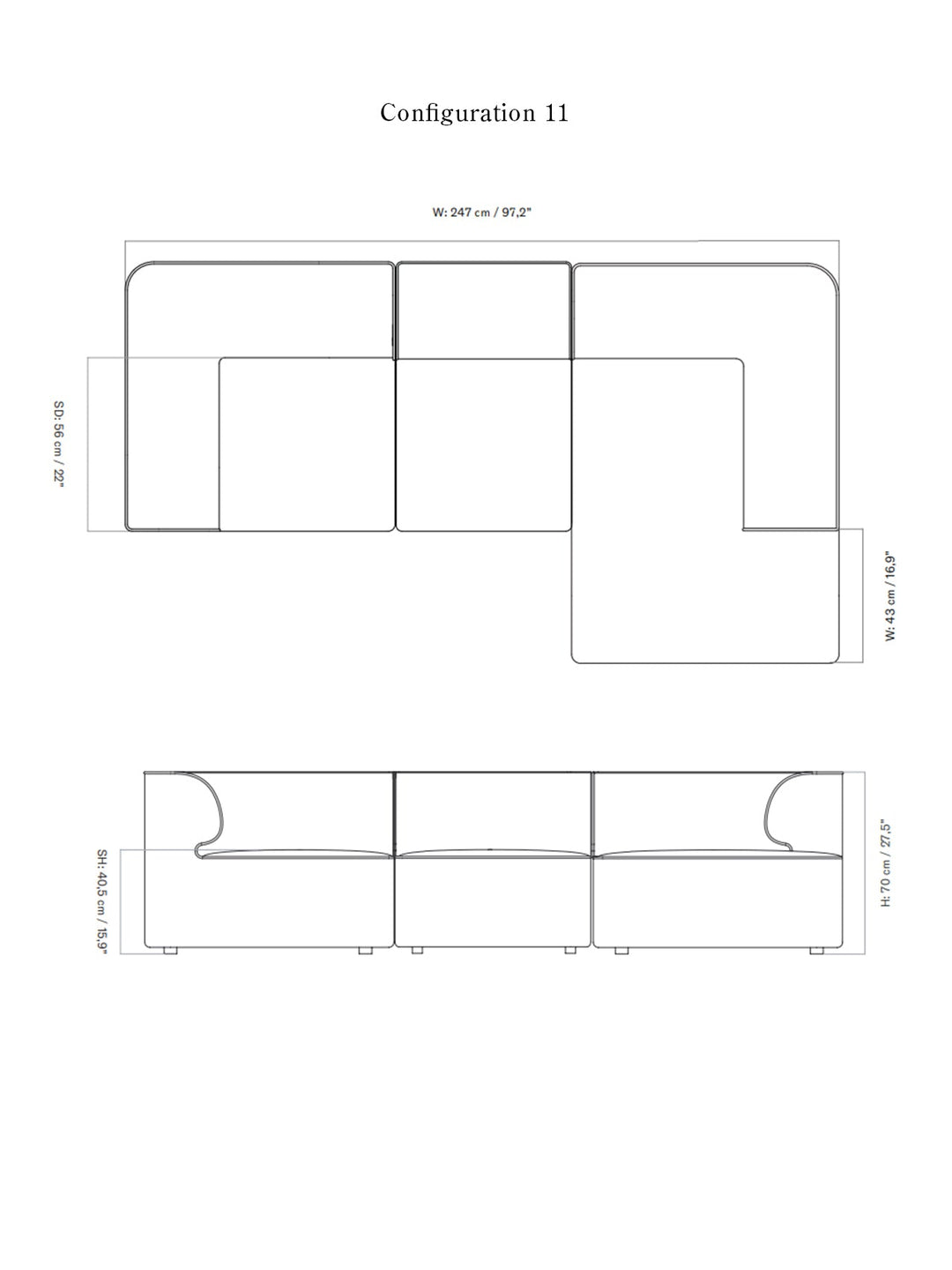 Eave Modular Sofa, 3-seater, Configurations 11-12