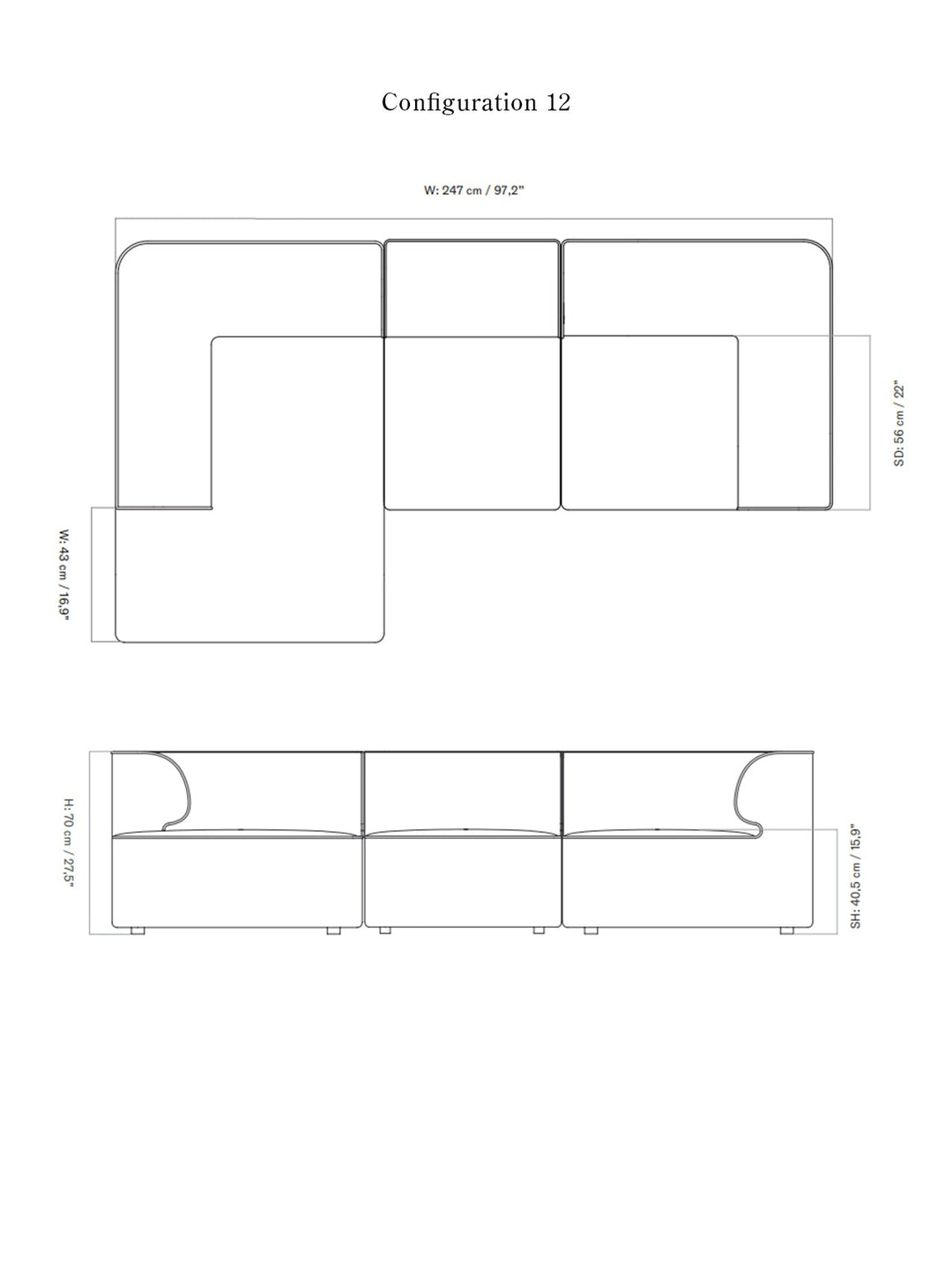 Eave Modular Sofa, 3-seater, Configurations 11-12