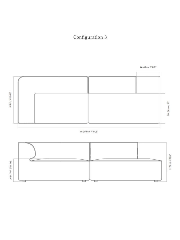 Eave Modular Sofa, 2-seater, Configurations 3-4