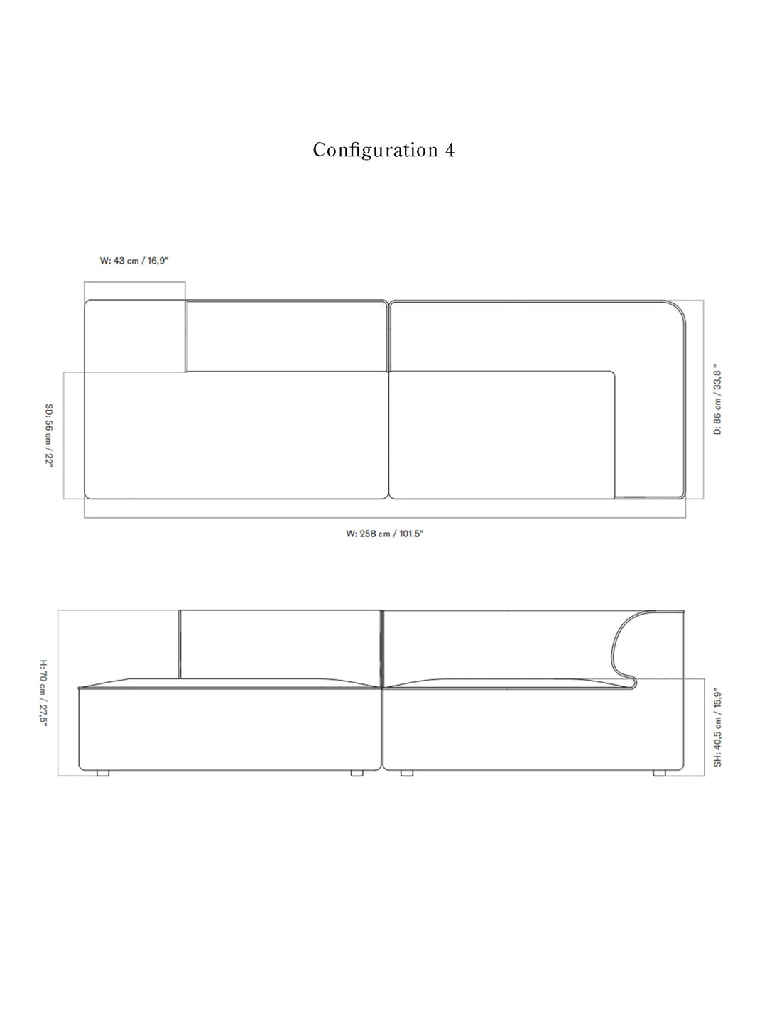 Eave Modular Sofa, 2-seater, Configurations 3-4