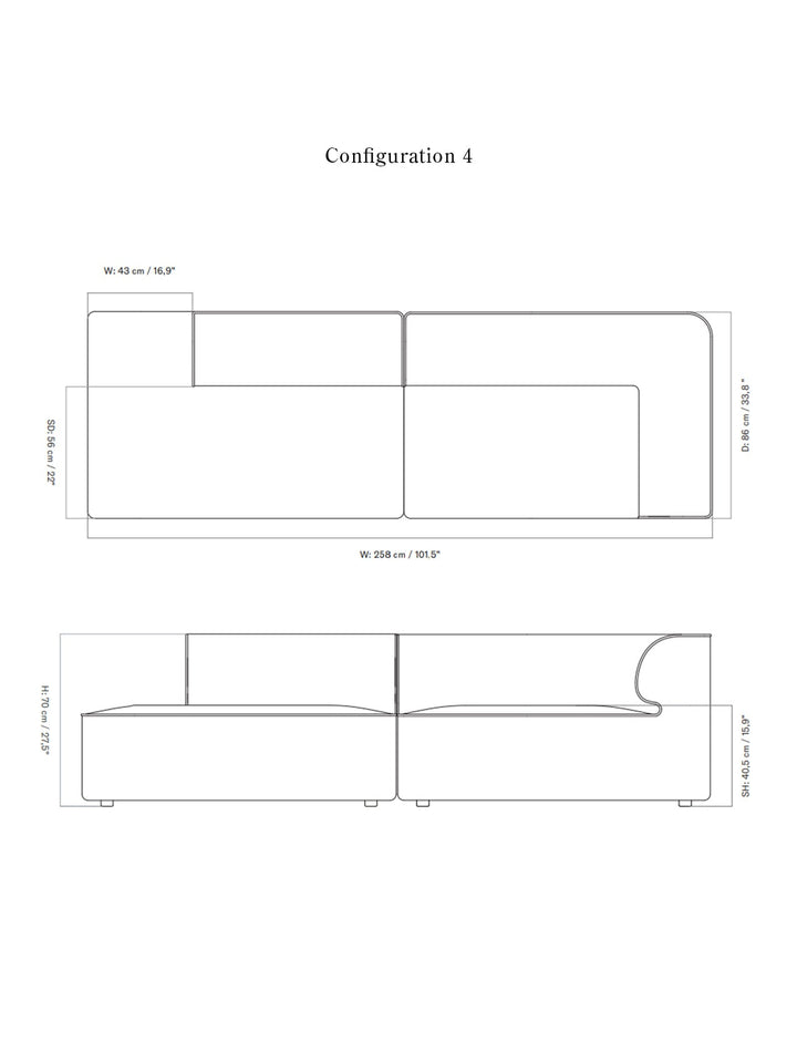 Eave Modular Sofa, 2-seater, Configurations 3-4