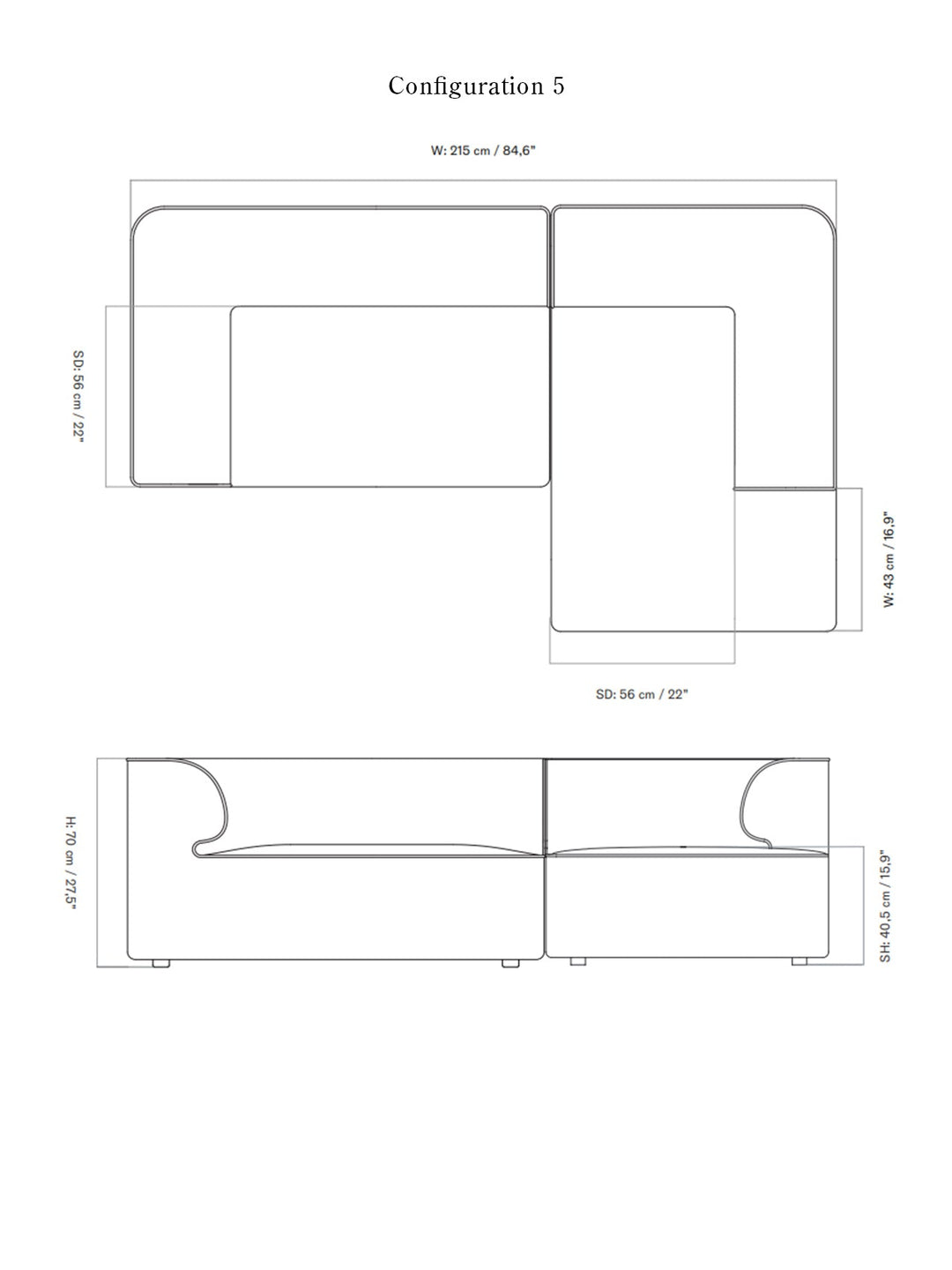 Eave Modular Sofa, 2-seater, Configurations 5-6