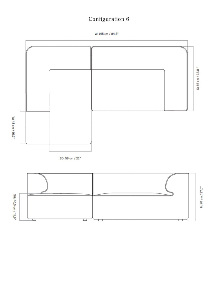 Eave Modular Sofa, 2-seater, Configurations 5-6