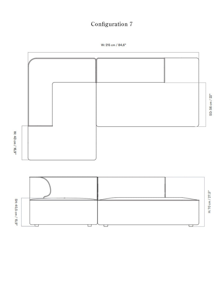 Eave Modular Sofa, 2-seater, Configurations 7-8