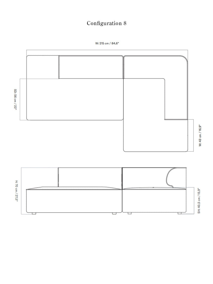 Eave Modular Sofa, 2-seater, Configurations 7-8