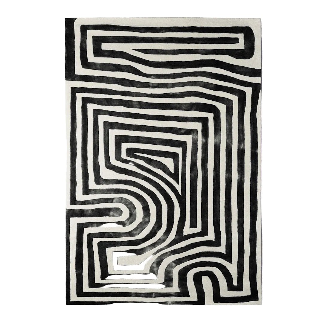 Psychedelic Labyrinth Charcoal Dip Dye Rug - ökenhem