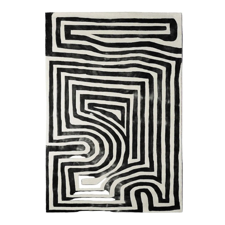 Psychedelic Labyrinth Charcoal Dip Dye Rug - ökenhem