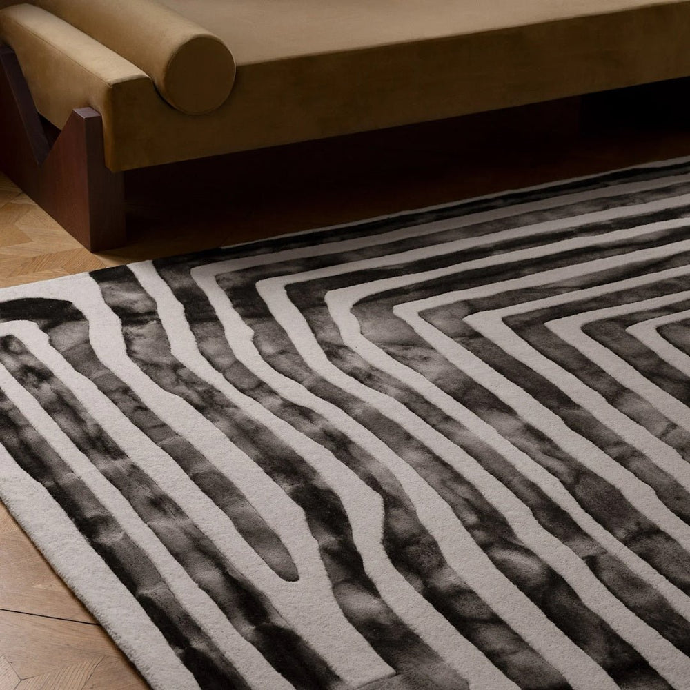 Psychedelic Labyrinth Charcoal Dip Dye Rug - ökenhem