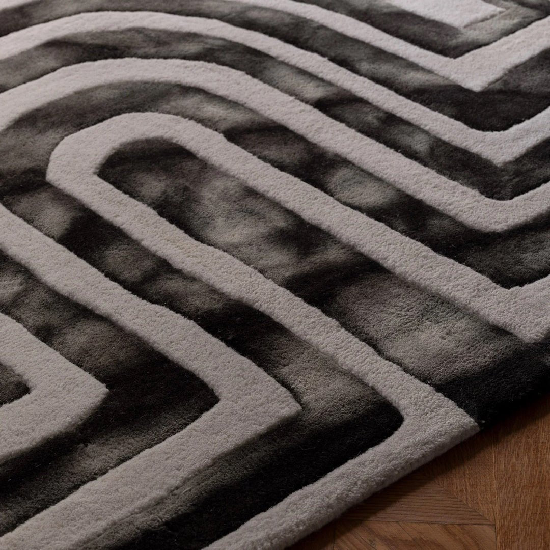 Psychedelic Labyrinth Charcoal Dip Dye Rug - ökenhem