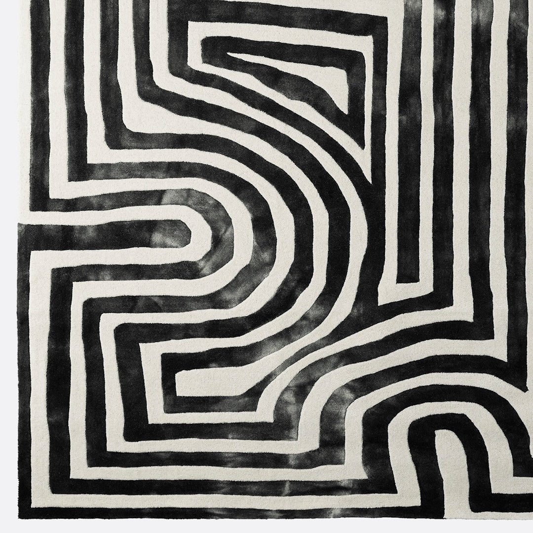 Psychedelic Labyrinth Charcoal Dip Dye Rug - ökenhem