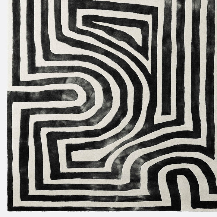 Psychedelic Labyrinth Charcoal Dip Dye Rug - ökenhem