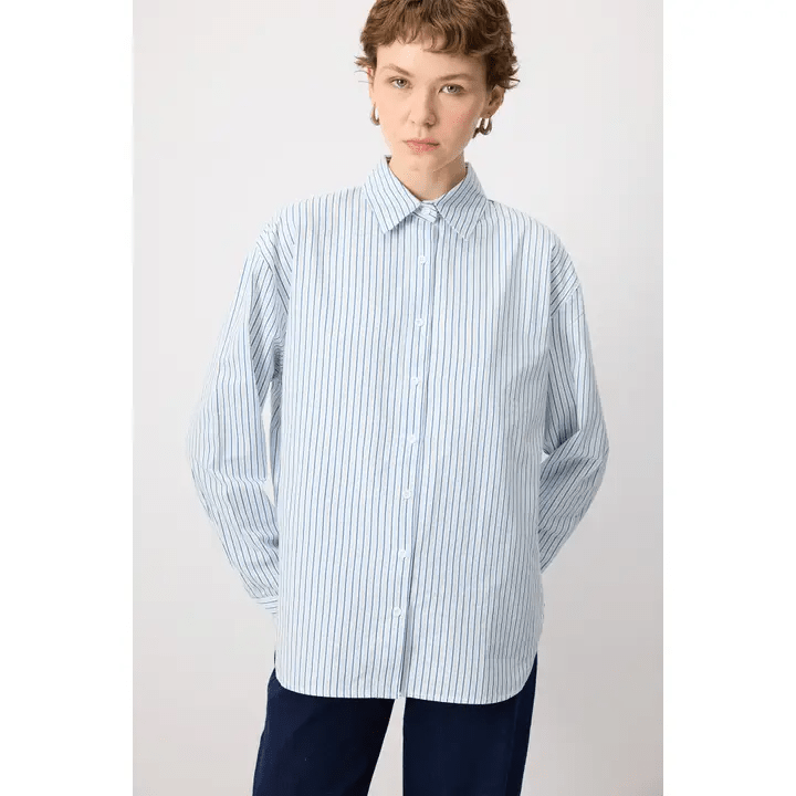 Relaxed Fit Striped Oversized Viscose Shirt - ökenhem