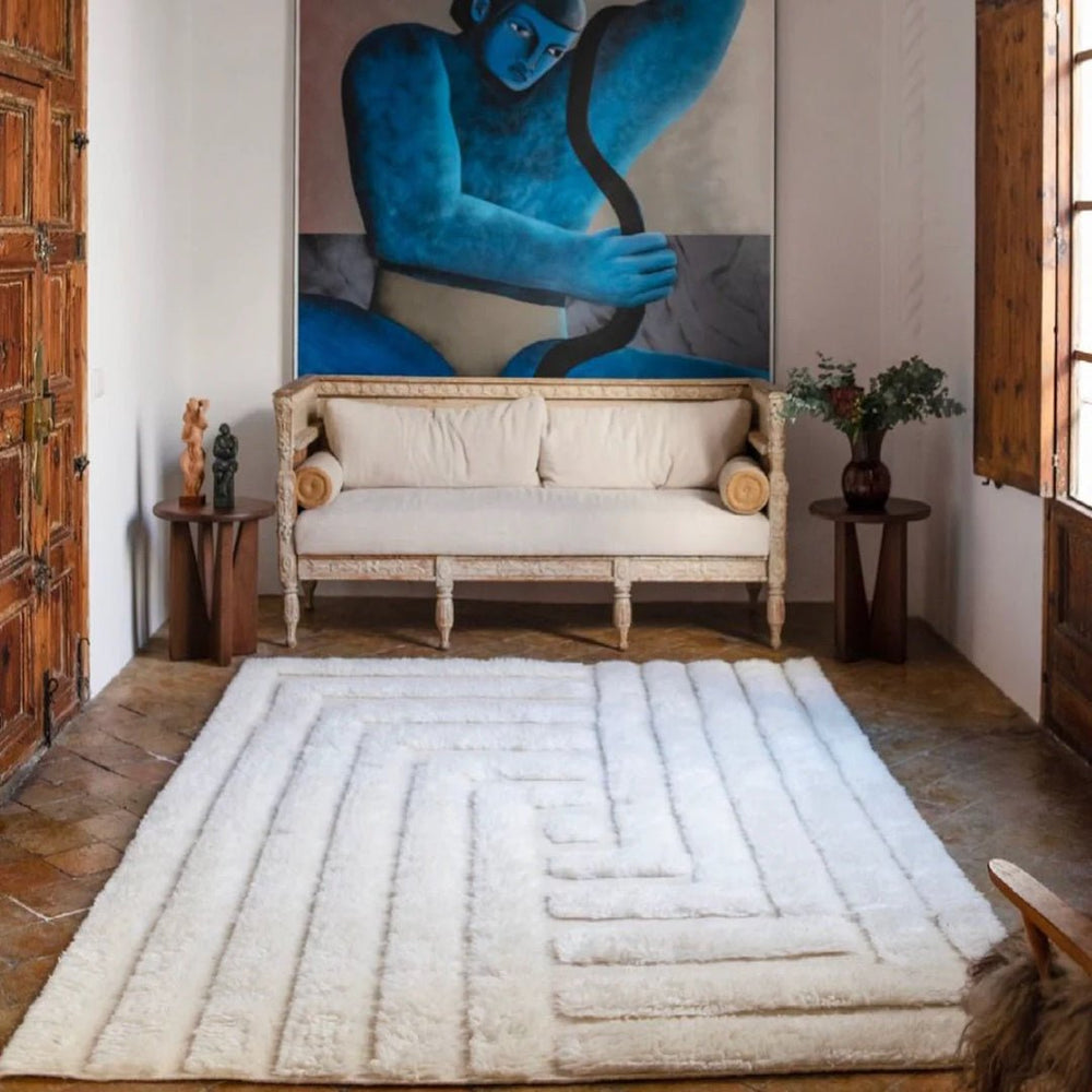 Shaggy Labyrinth White Rug - ökenhem