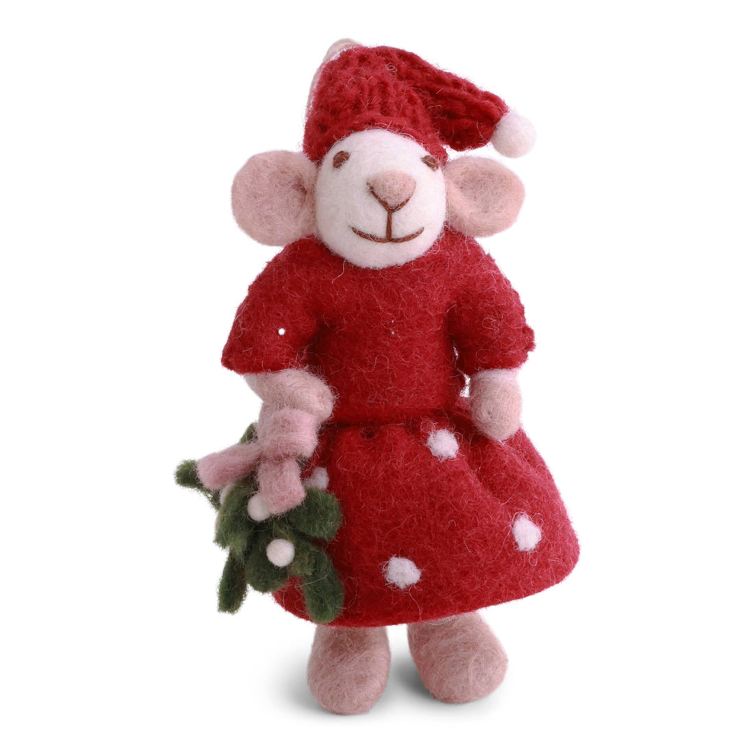 Small White Girly Mouse w/Mistletoe - ökenhem
