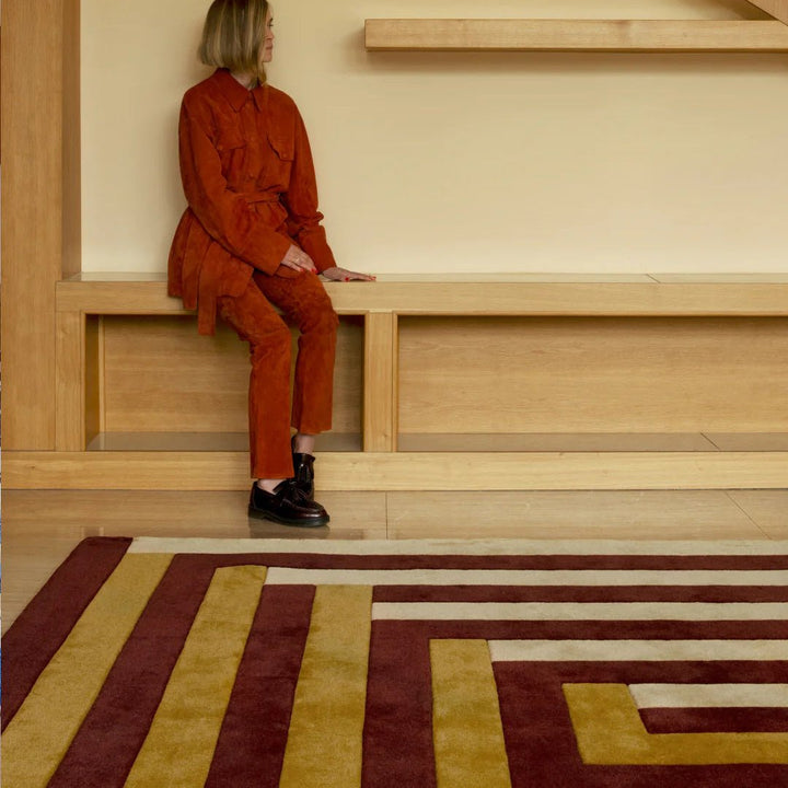 Teklan Labyrinth Wool Rug - Mulberry Sand - ökenhem