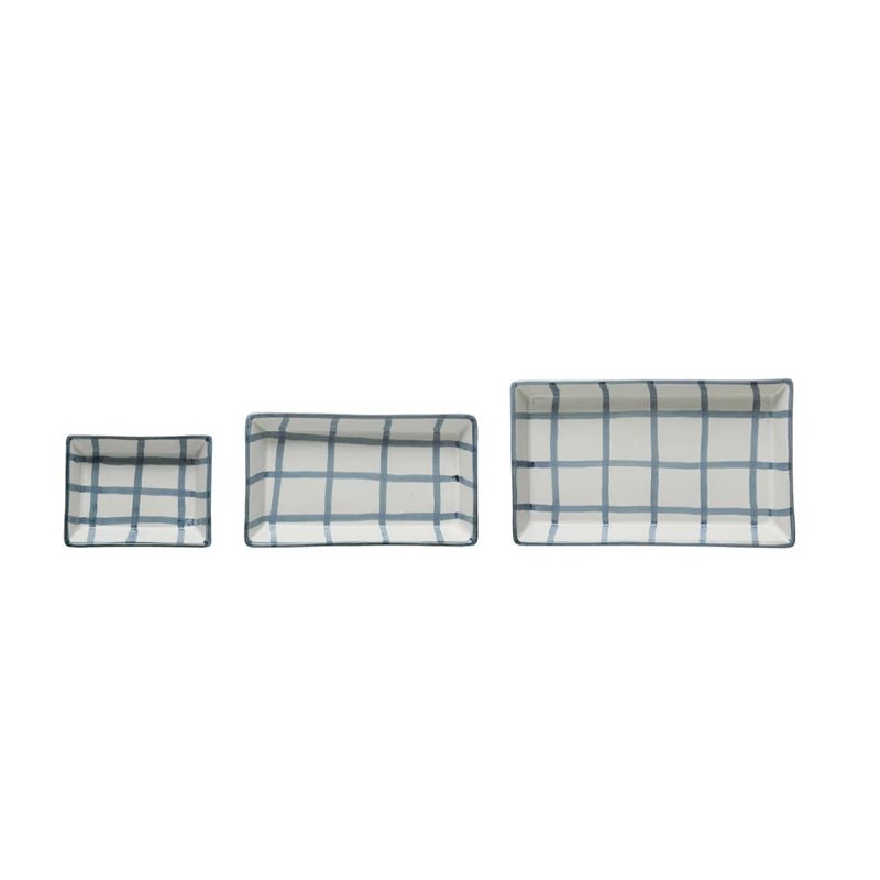 Hand-Painted Ceramic Trays with Grid Pattern - Field Study
