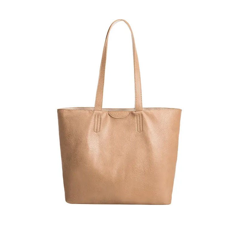 Reversible Luxury Vegan Leather Tote in Tan and Cream - Field Study